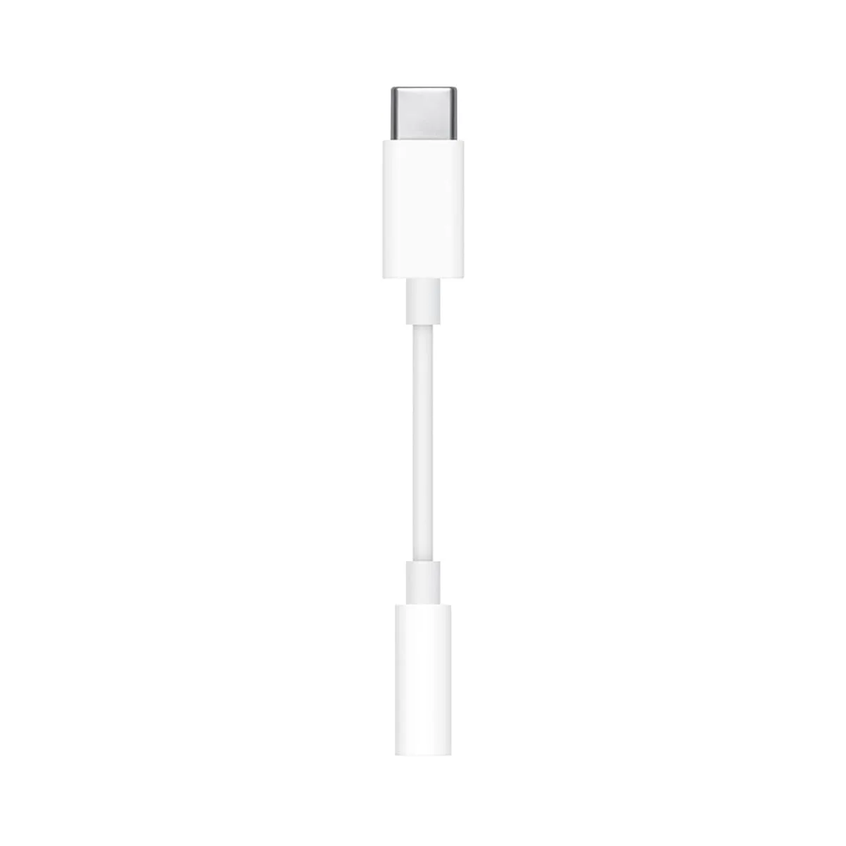 White USB-C to 3.5 mm headphone adapter with short cable