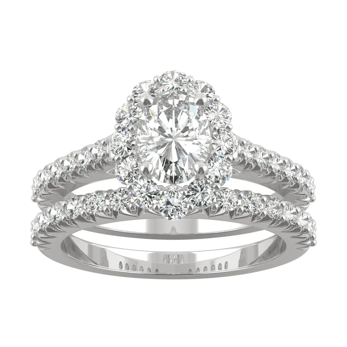 Charles & Colvard Charles & Colvard 7x5mm Oval Halo Bridal Set 14K White Gold Size 5 1.88cttw DEW — product photo