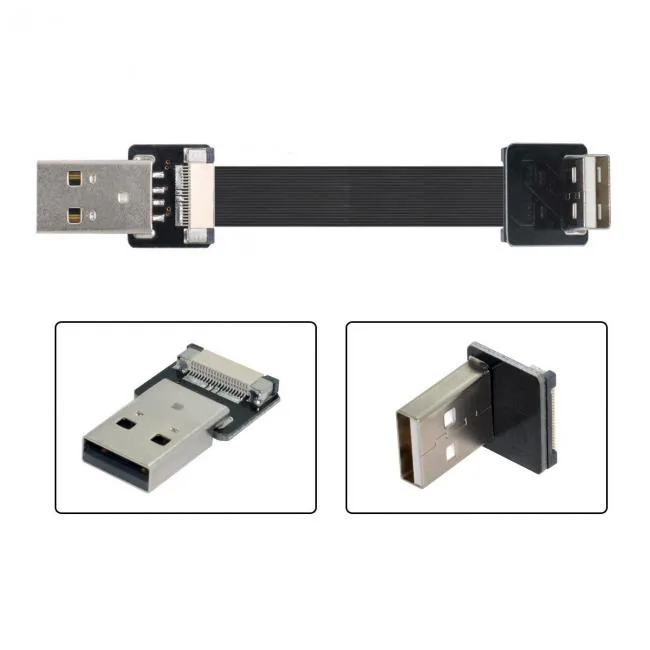 Cablecc Cablecc Down Angled USB 2.0 Type-A Male to Type-A Male Flat Slim FPC Cable 90 Degree 10-200cm — product photo