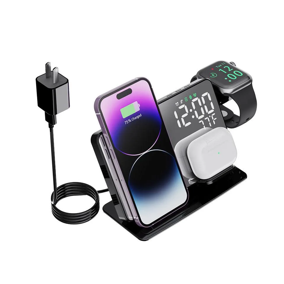 Corn Electronics Corn Electronics 15W Wireless Charger Clock LED Desktop Alarm Clock With Temperature Stand Black — product photo