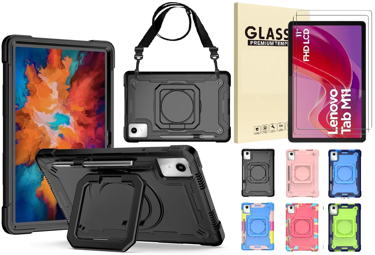anicestore anicestore TB330FU 11" 2024 Lenovo Tab M11 case with shoulder strap, ring stand, 2× glass — product photo