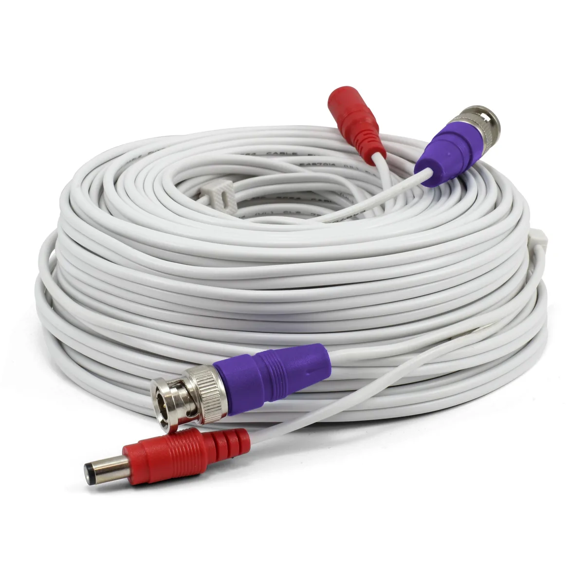 White BNC coaxial security extension cable on spool, 100ft 30m