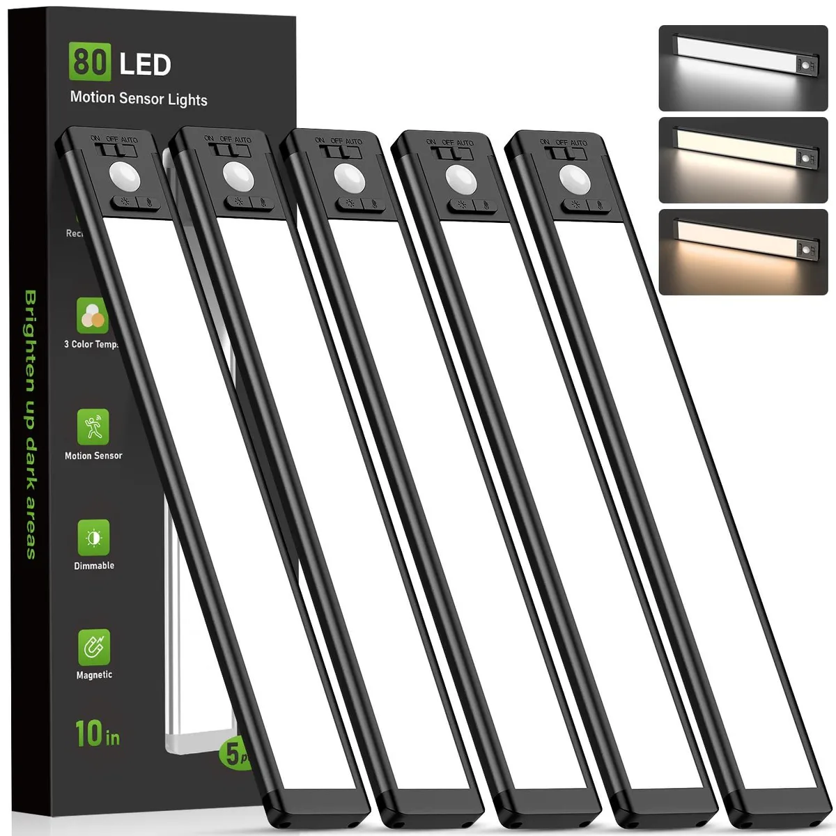 Five white slim 10inch LED bars with magnetic backs and Type-C ports