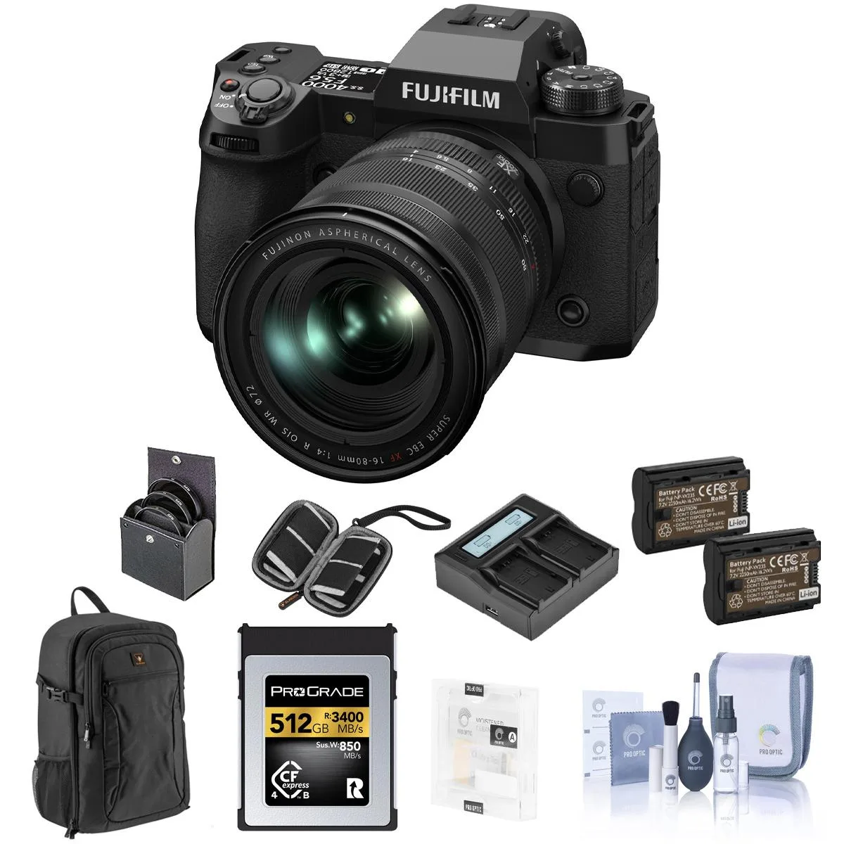 FUJIFILM FUJIFILM X-H2 40.2MP Mirrorless Kit with 16-80mm f/4 Lens &amp; Accessories — product photo