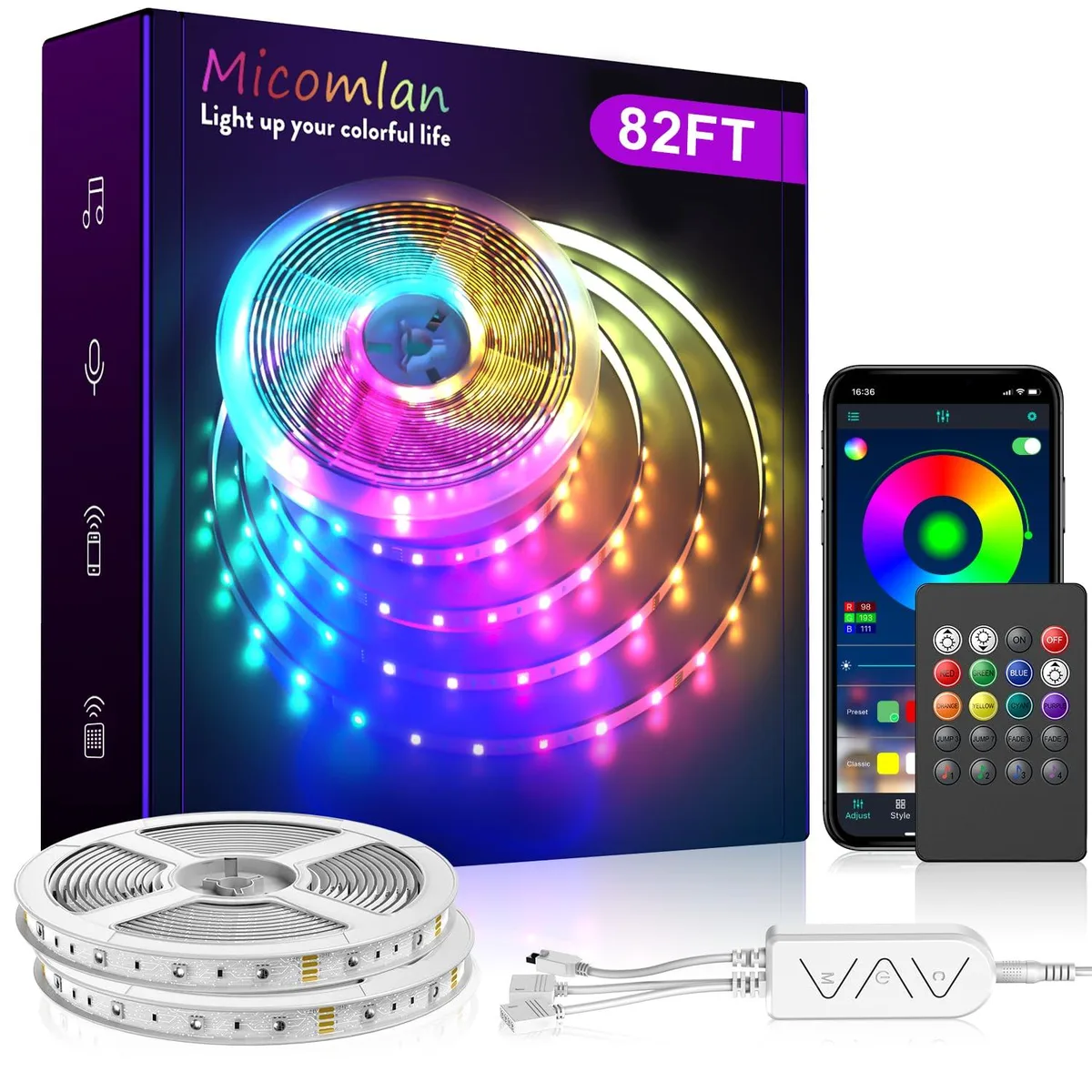 Red 82ft LED strip with 400 lights, blue wire, app and remote control