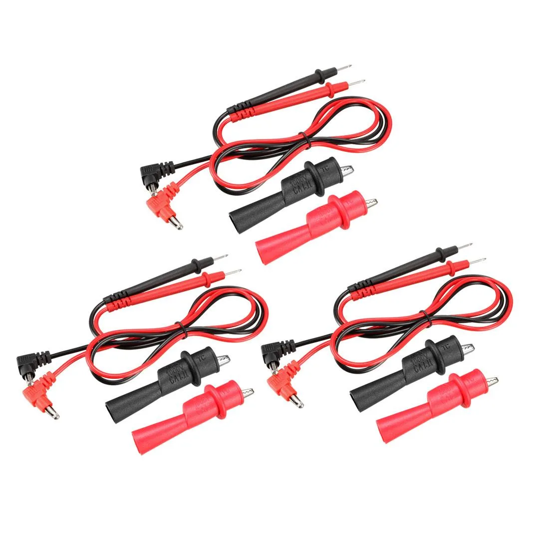 Set of twelve silicone test leads in red and black with probe tips and alligator clips
