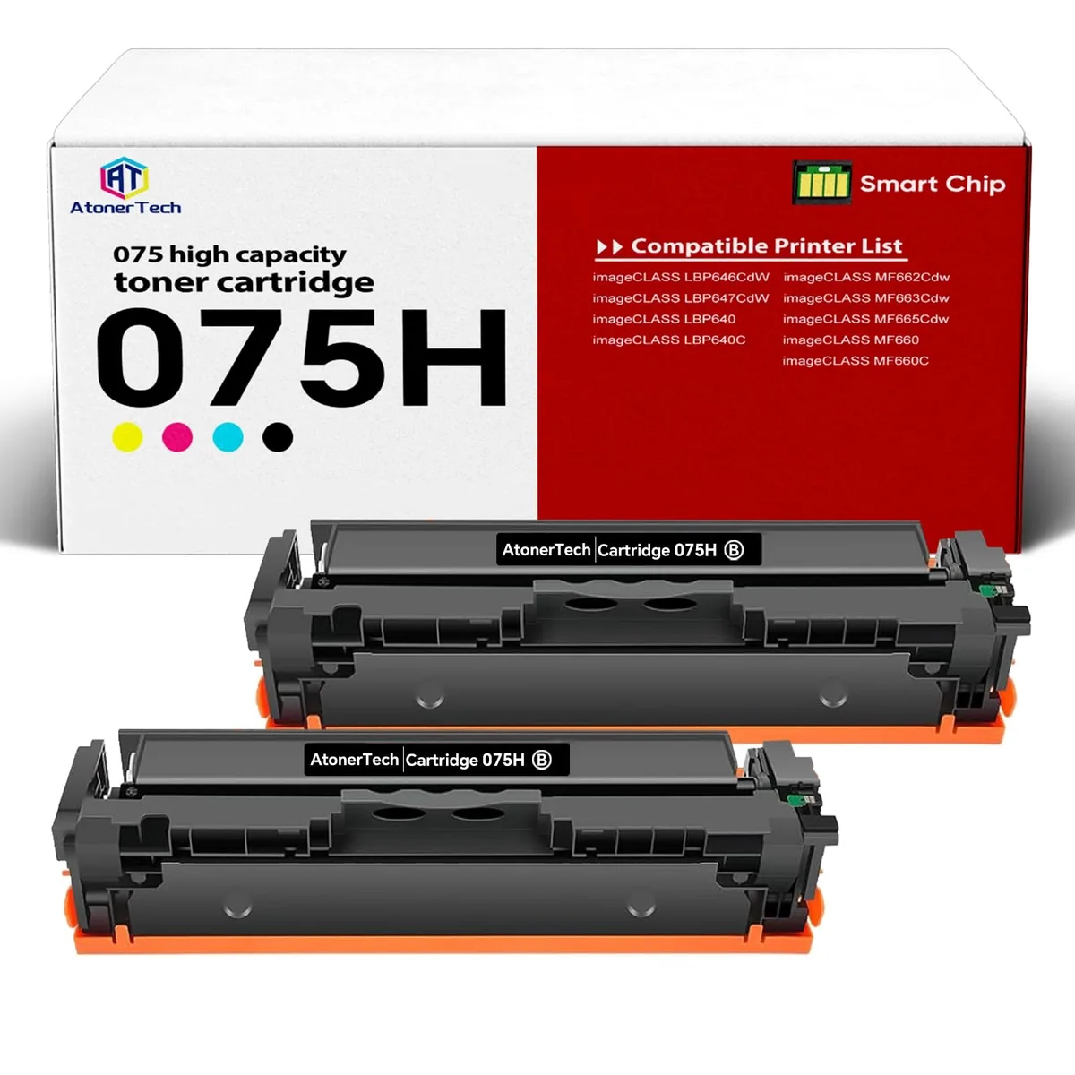 Two rectangular black toner cartridges in a pack