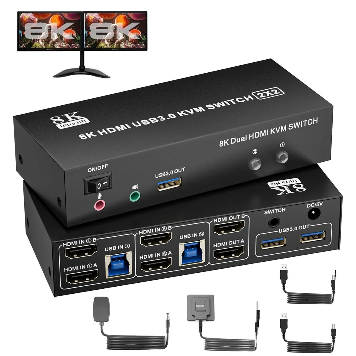 WRIARICH WRIARICH 2-Port HDMI KVM Switch 8K@60Hz 4K@120Hz USB 3.0 Audio — product photo