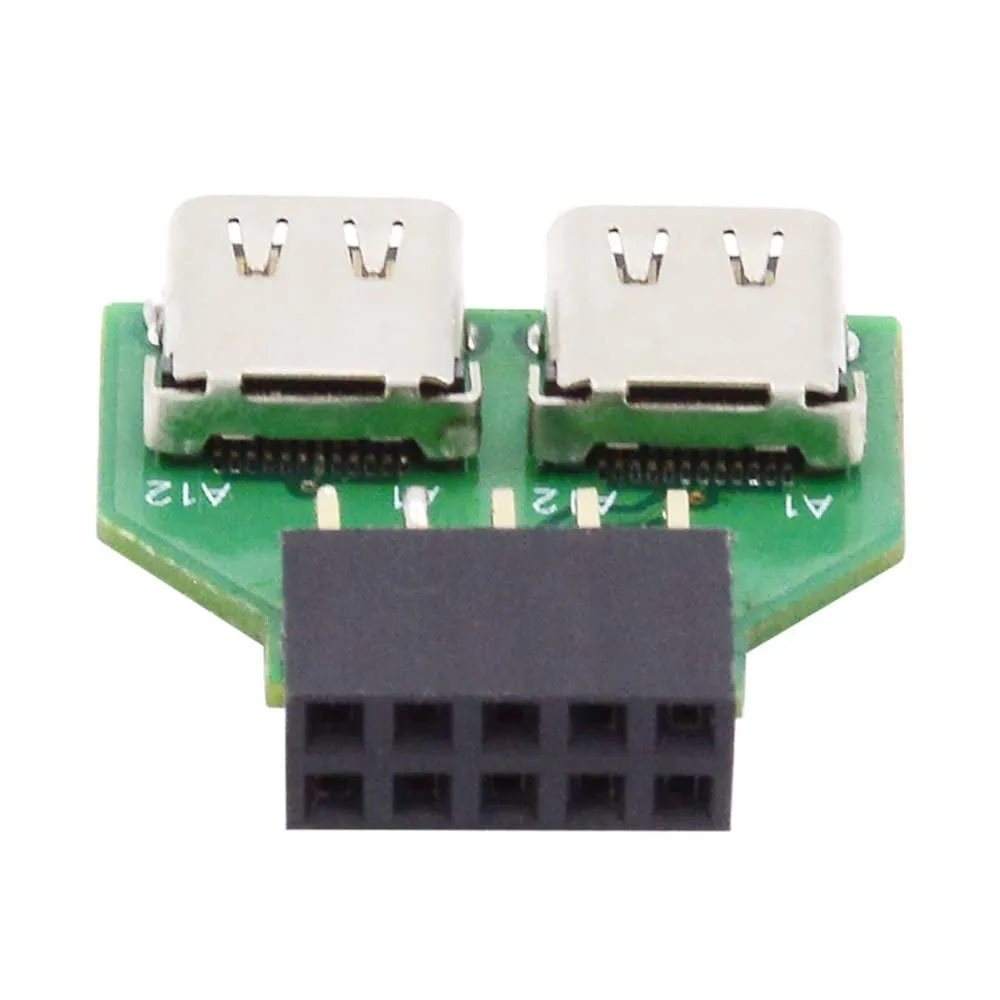 Fervit Fervit USB 3.1 Type C Dual Port Female to USB 2.0 9pin 10pin Header Adapter — product photo