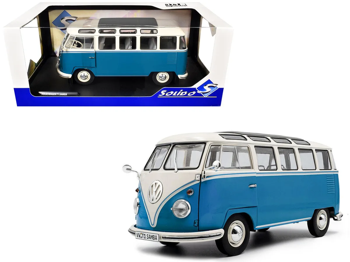 Solido Solido 1962 Volkswagen T1 Samba Bus Baby Blue White 1/18 Diecast — product photo