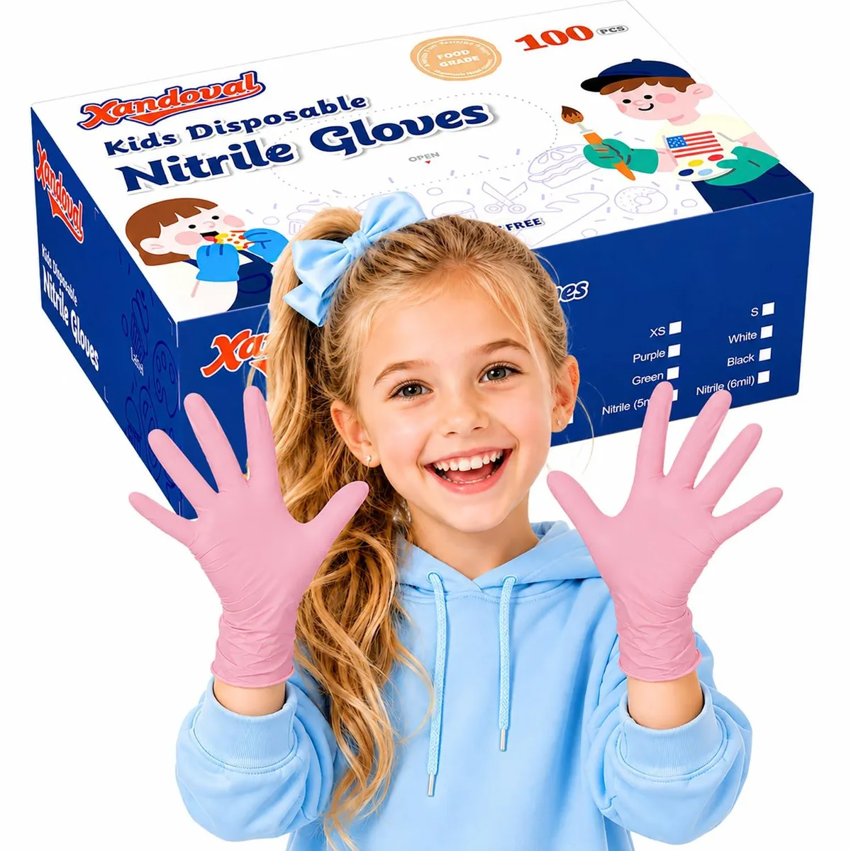 Box of 100 gray acrylic gloves, size 8, disposable, food safe