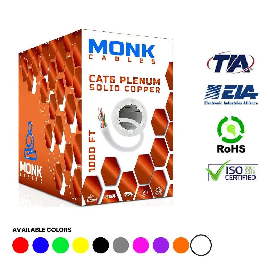 Monk Cables Monk Cables MC-C6-BC-WH Cat6 Plenum 1000ft network ethernet cable — product photo
