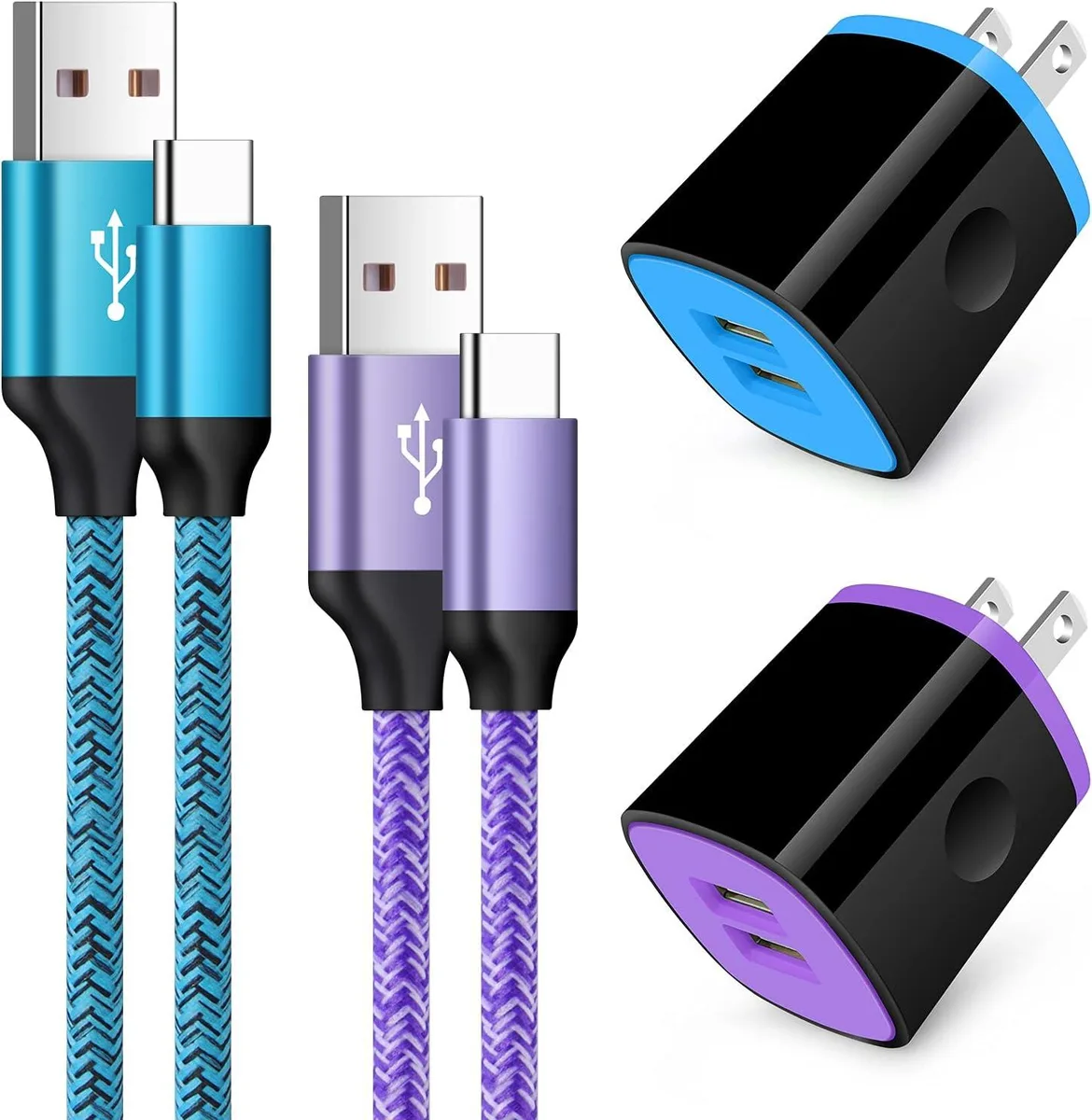 PISKEKAT PISKEKAT USB-C Charger Kit 2×Wall Plug 2×3ft Cable QC 2.0/3.0 — product photo