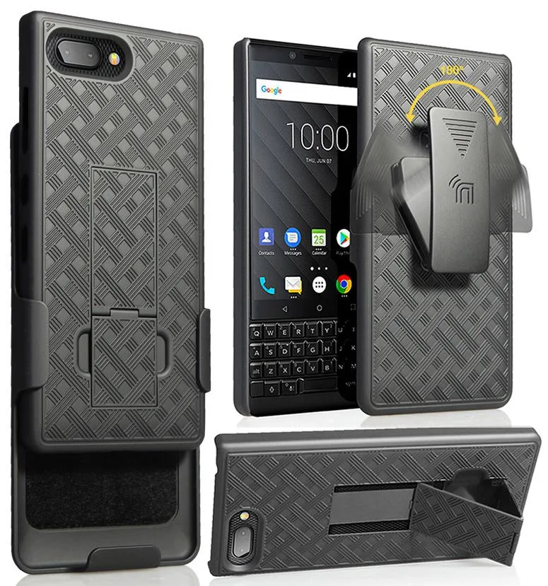 Nakedcellphone Nakedcellphone Holcom Kickstand Case + Belt Clip Holster Combo Black 13-position HOLCOM-KEY2-WEAVE — product photo