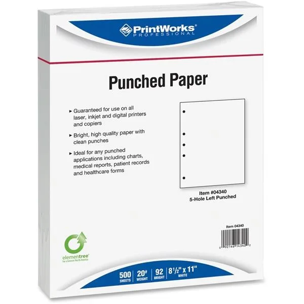 Paris Business Products Paris Business Products 8.5 x 11 Laser Cut Paper 20# 5 Hole Punch Left 5/16" 2500 Sheets — product photo