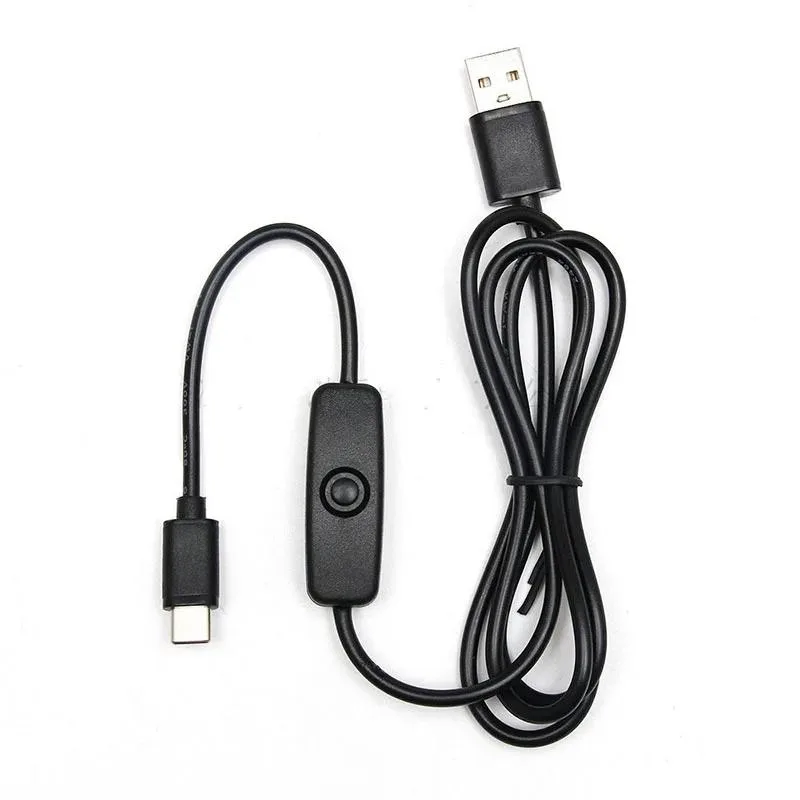 Black USB Type-C charging cable with inline on-off switch and USB-A connector