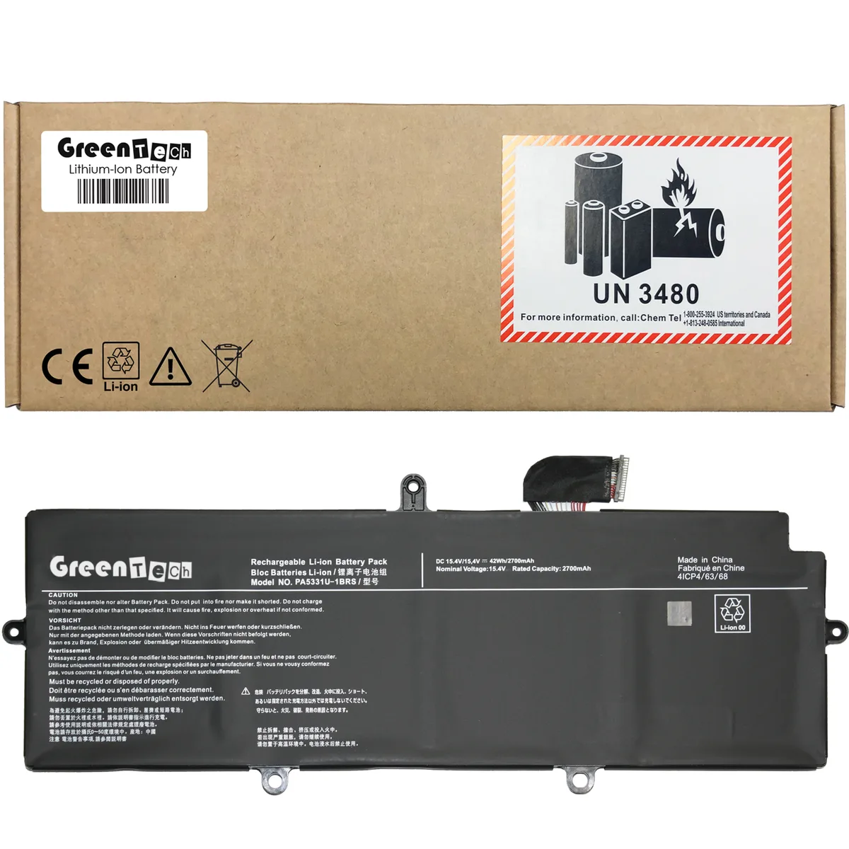 GreenTechLLC GreenTechLLC PA5331U-1BRS laptop battery 15.4V 42WHR 2700mAh 4-cell — product photo