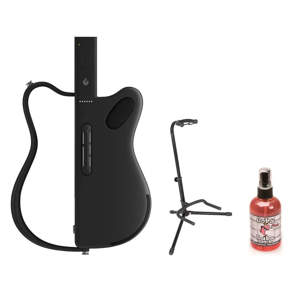 Lava Lava Genie Stringless Acoustic-Electric Guitar Black Bundle with Stand and Sanitizer — product photo