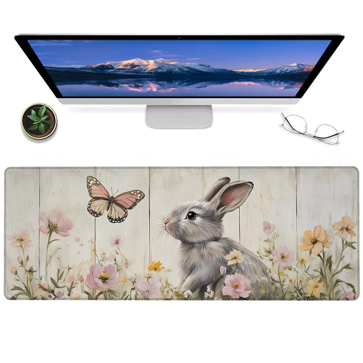  ainori trgfds47956gwrsdfvz Floral Bunny Gaming Mouse Pad 12x31.5in — product photo