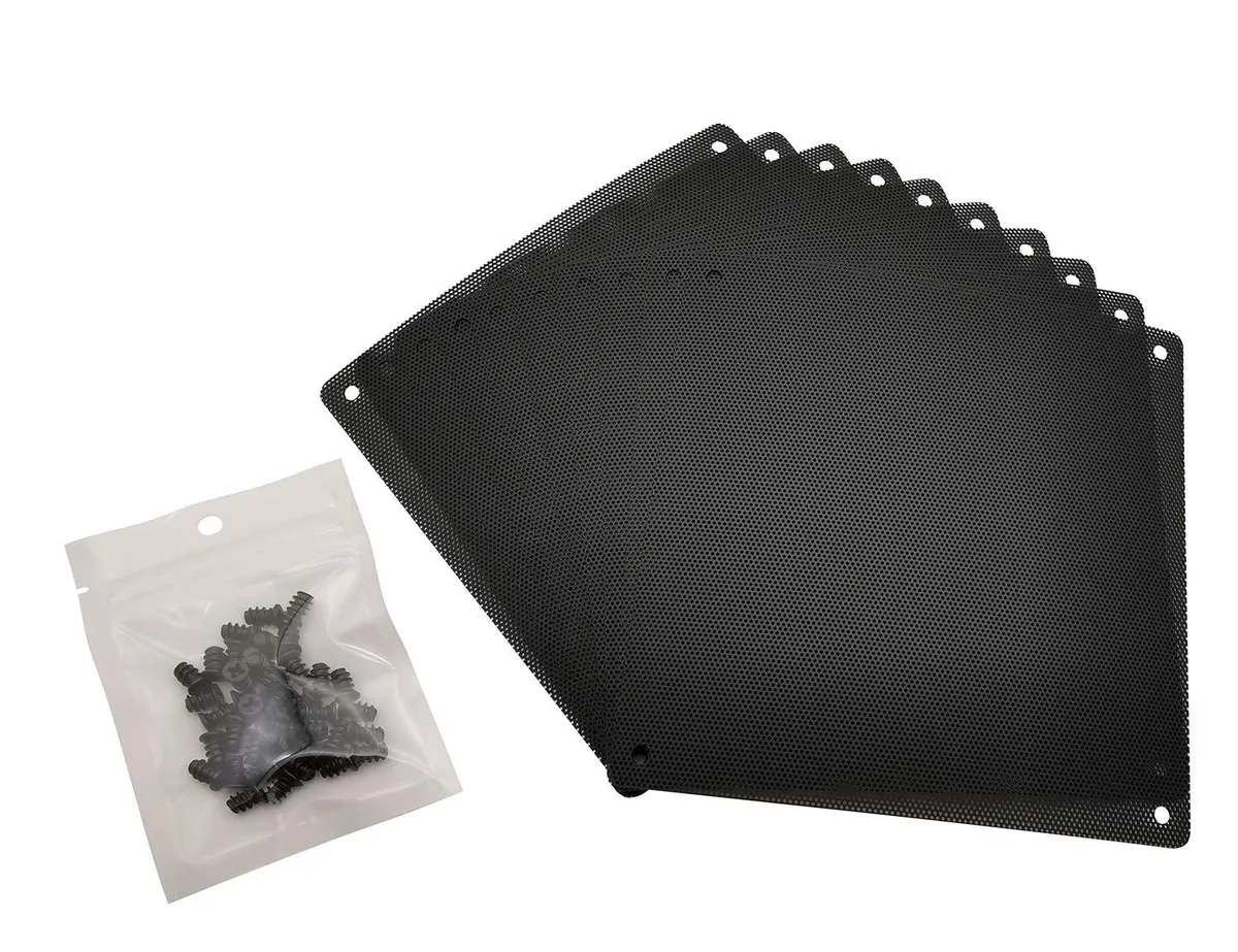 Ten black PVC mesh squares with 40 silver screws, each filter 120 mm square and 4.5 mm thick
