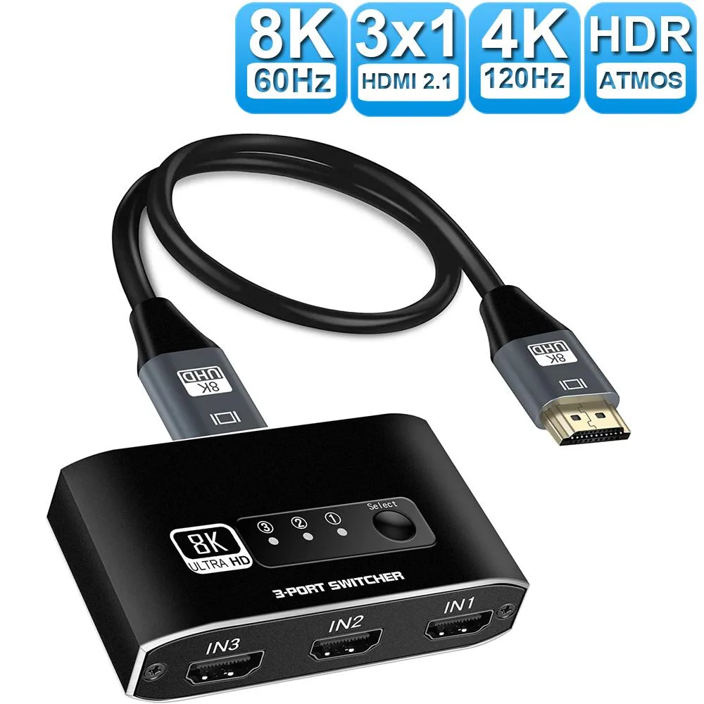 LUOM LUOM OZ8Q3-2 HDMI 2.1 3x1 8K@60Hz 48Gbps video switch — product photo