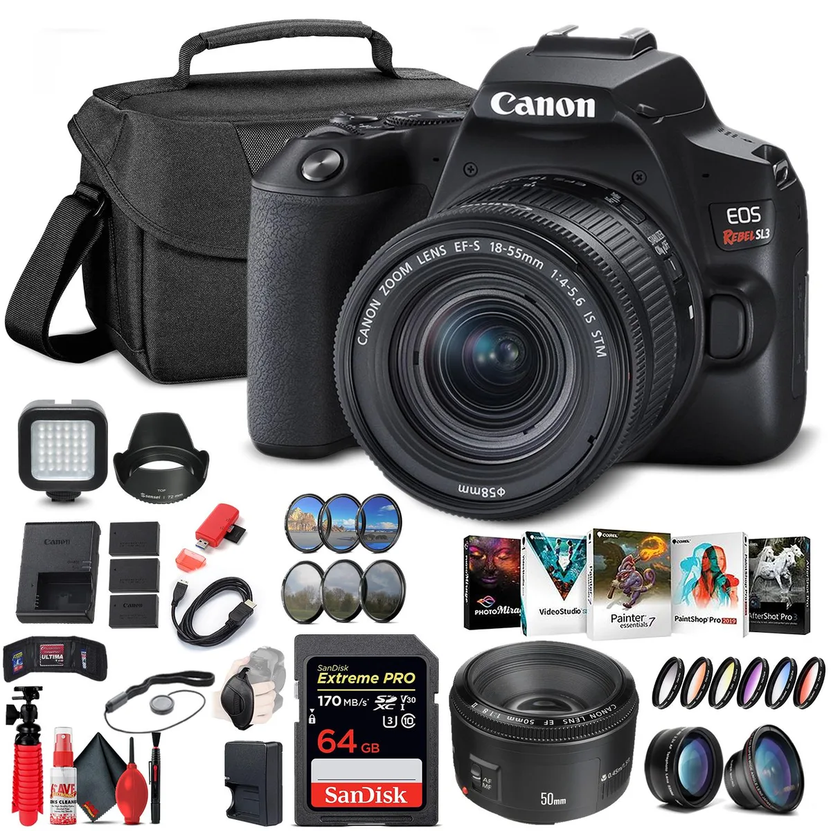 Canon Canon EOS Rebel SL3 DSLR Camera with 18-55mm Lens and EF 50mm f/1.8 STM Lens Bundle — product photo