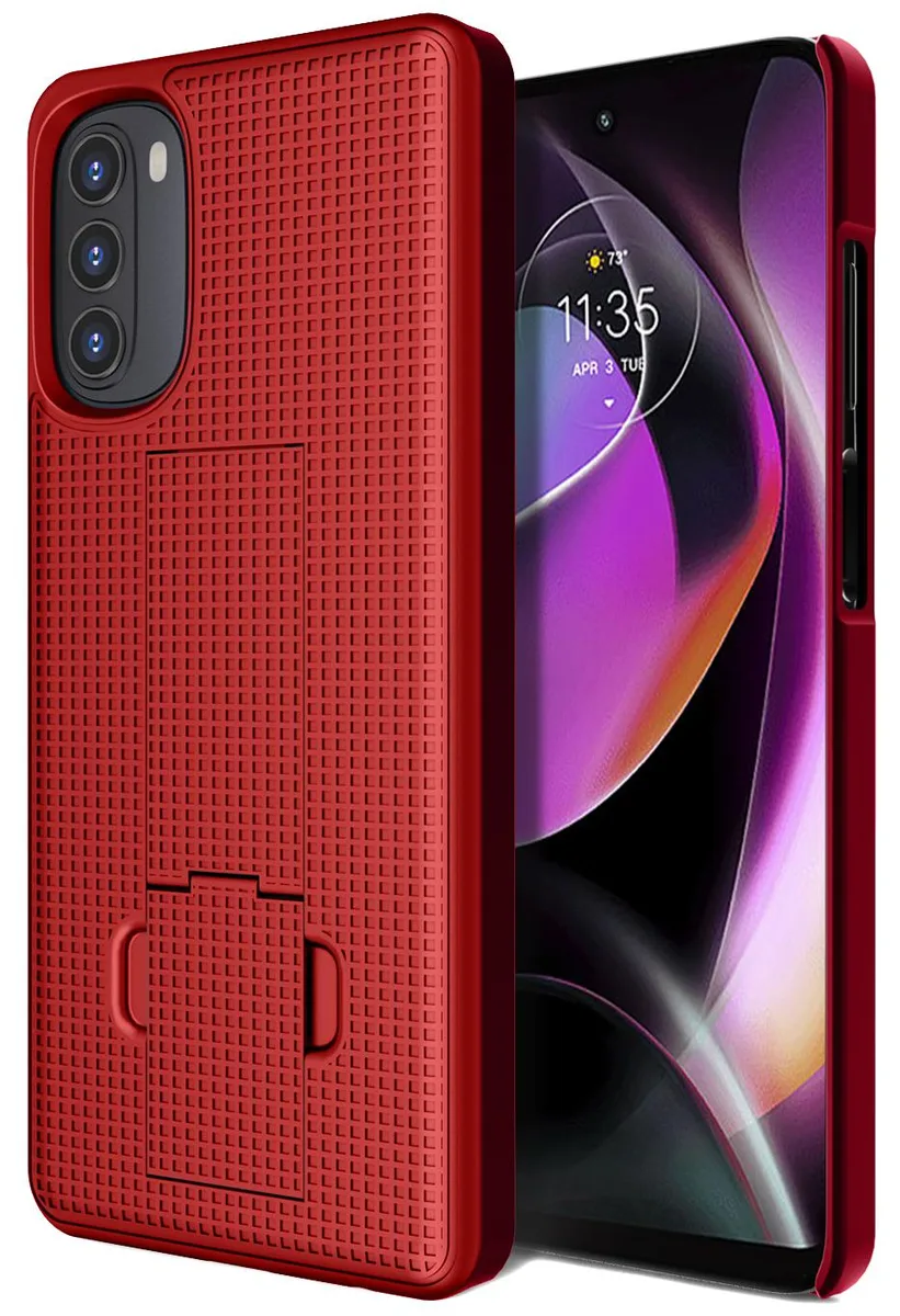 Nakedcellphone Nakedcellphone Red Grid Texture Kickstand Case for Moto G 5G 2022 XT2213 — product photo