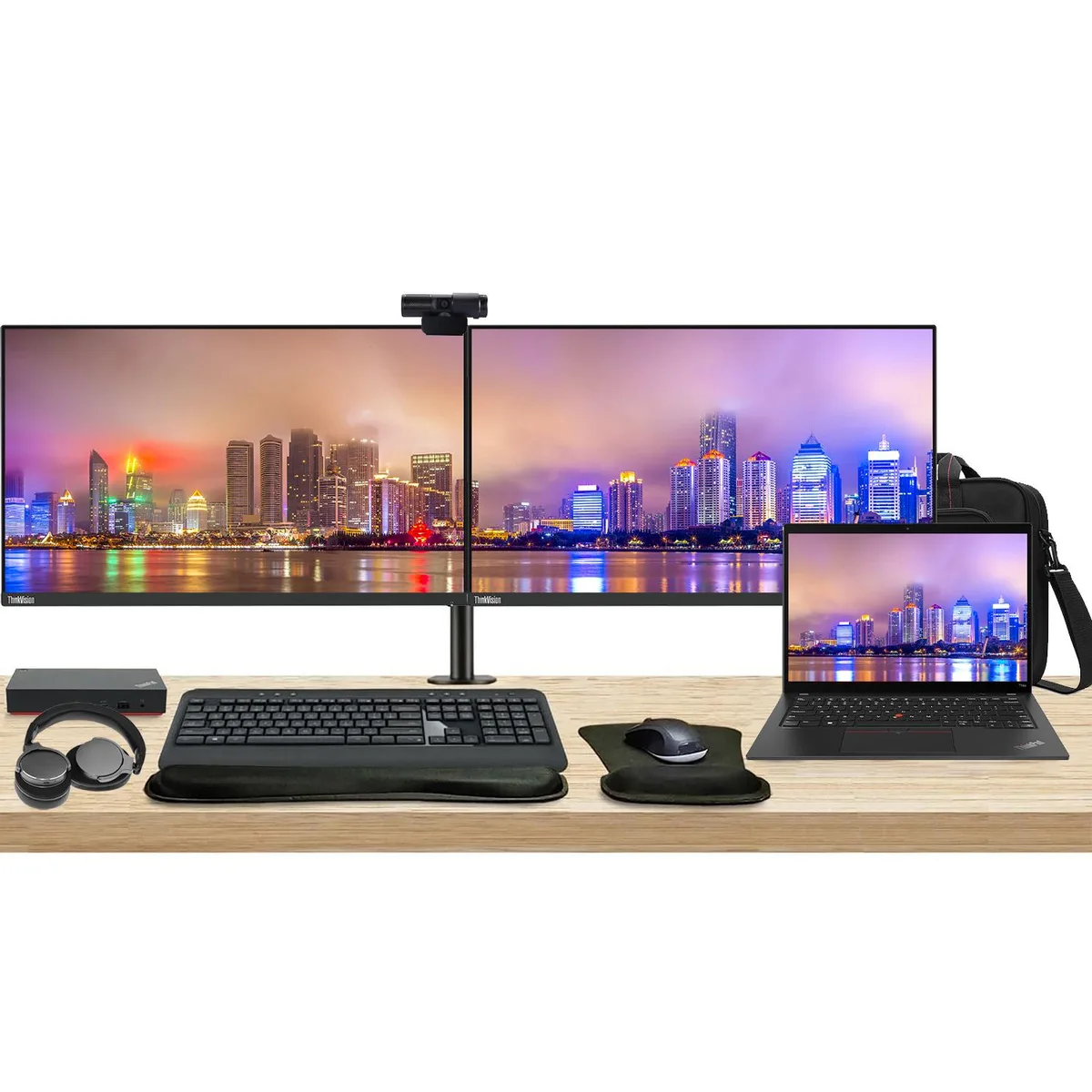 Lenovo Lenovo T14 Gen 4 Touchscreen 14" Ryzen 7 16GB 512GB Bundle Dual 27" Monitors Dock Peripherals — product photo
