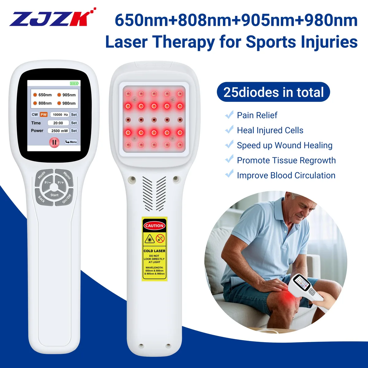 ZJZK ZJZK PMW2500 Cold Laser Therapy Device 25 Diodes 4 Wavelengths Home Health Care — product photo