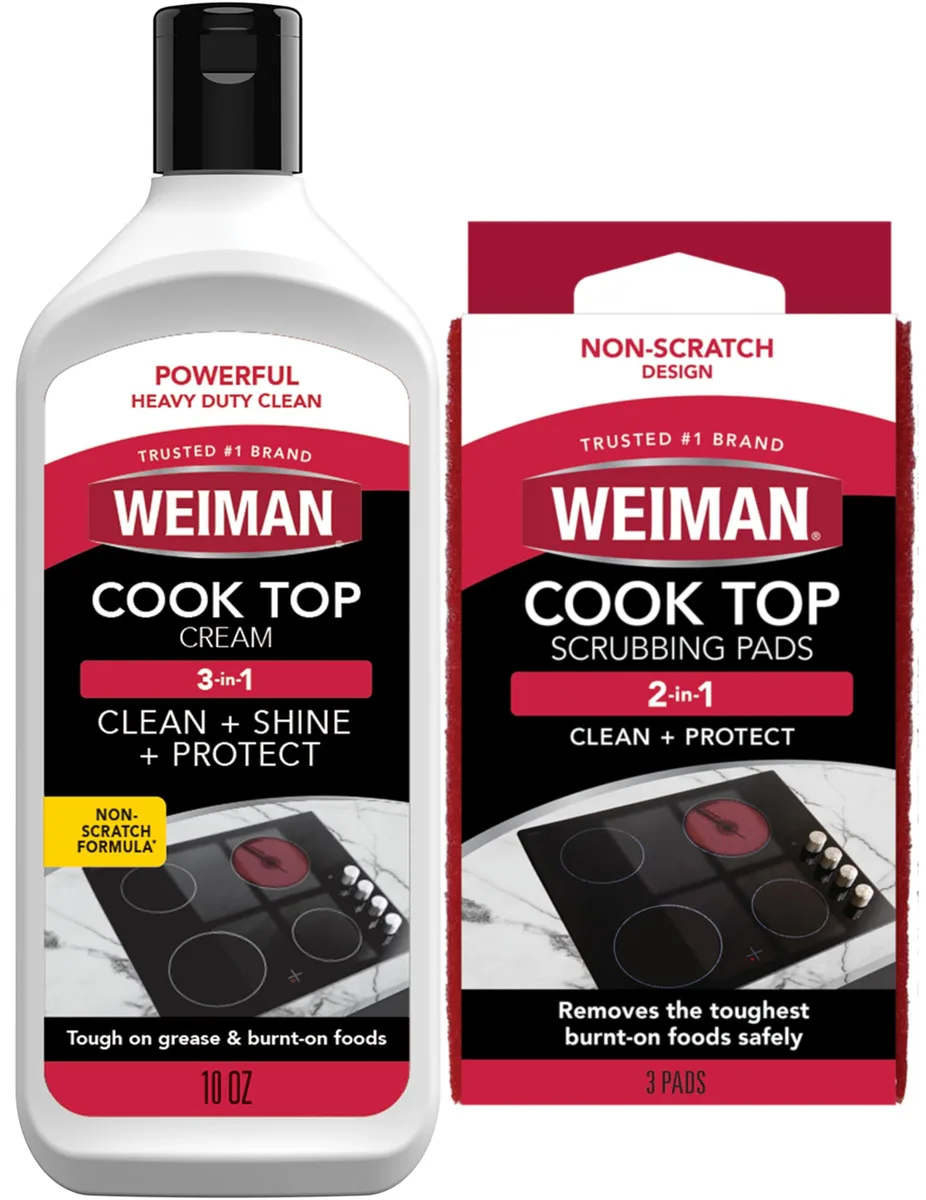 White 10 oz cleaner bottle with three white scrubbing pads