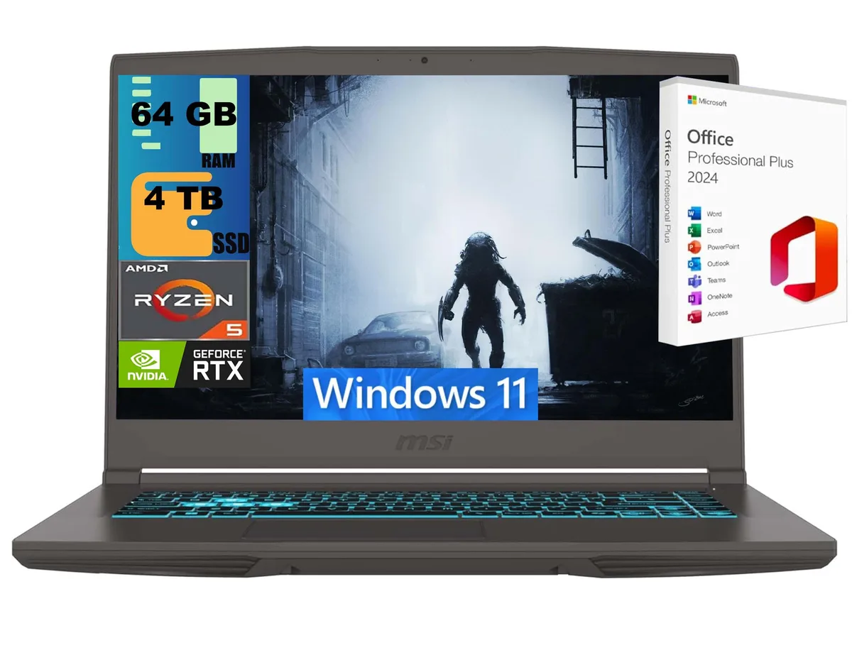 MSI MSI Thin A15 gaming laptop Ryzen 5 7535HS RTX 2050 64GB 4TB — product photo