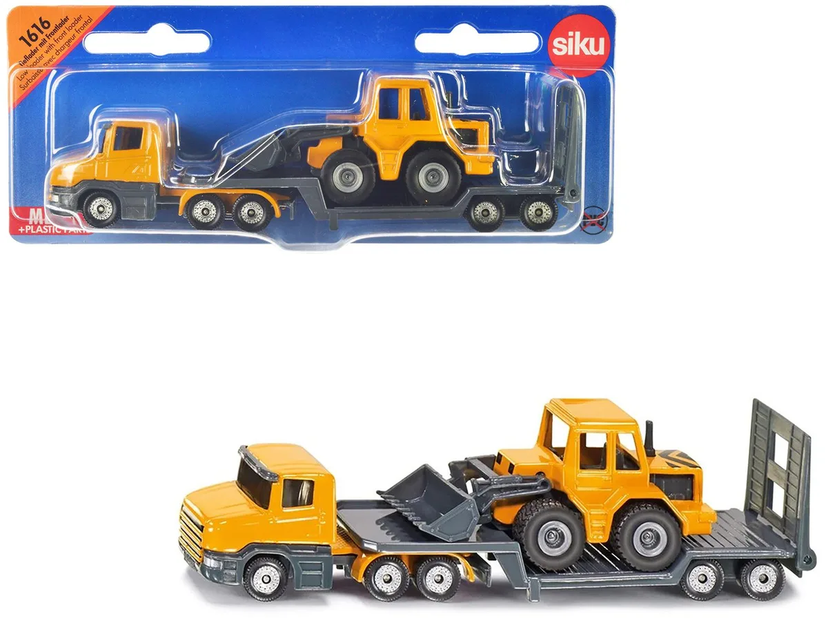 Siku Siku Truck with Low Loader Trailer and Front Loader Yellow Diecast Model 6.25 inches — product photo