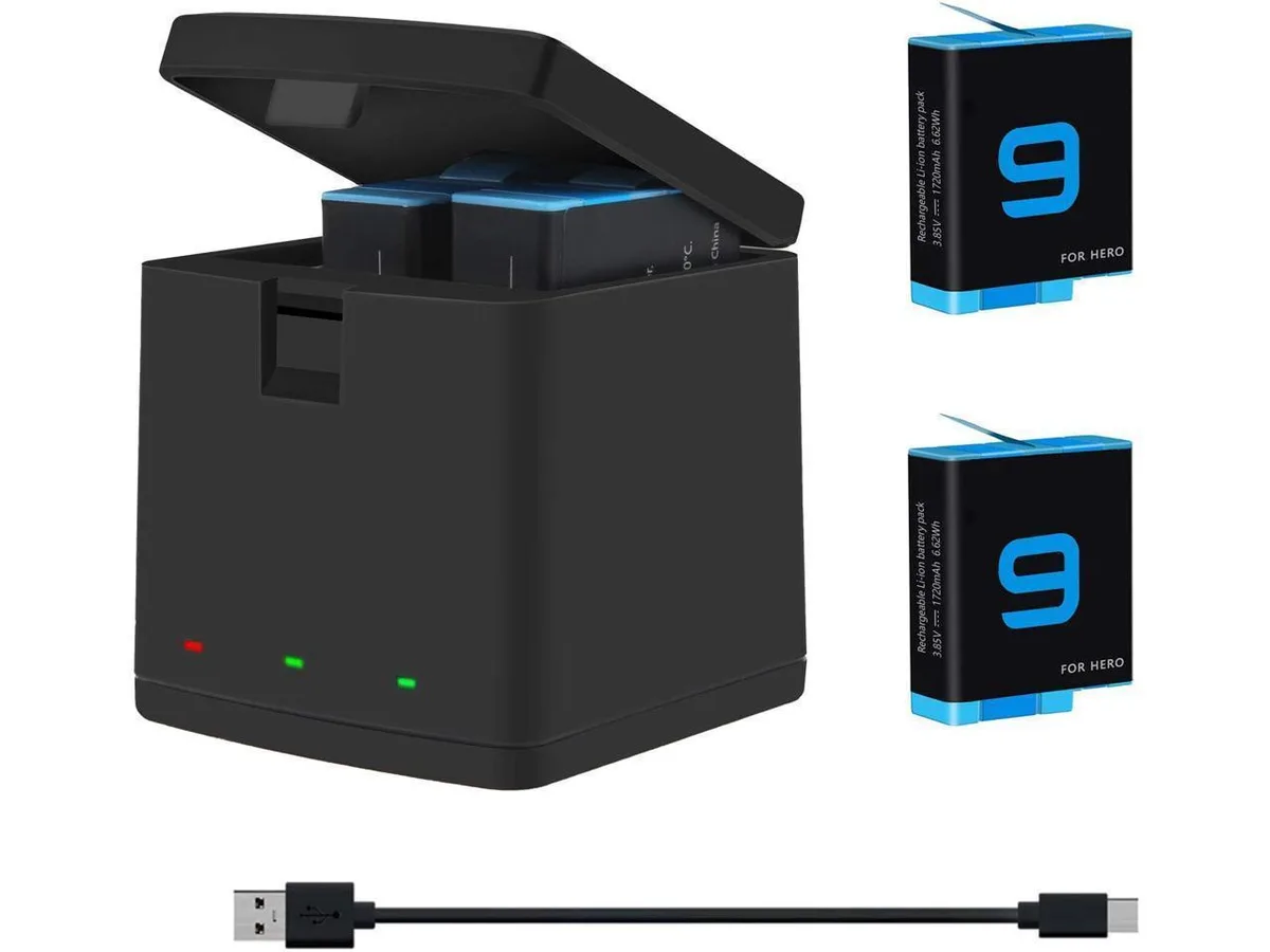 BONAEVER BONAEVER AHDBT-901 2-Pack Battery &amp; 3-Channel Charger for GoPro 9 10 11 12 — product photo