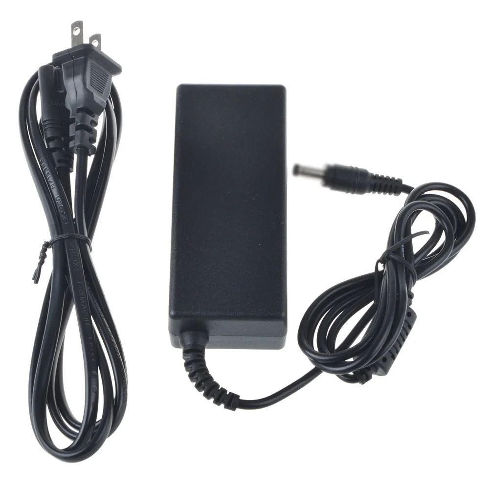 Black rectangular power adapter with barrel tip and detachable AC cord