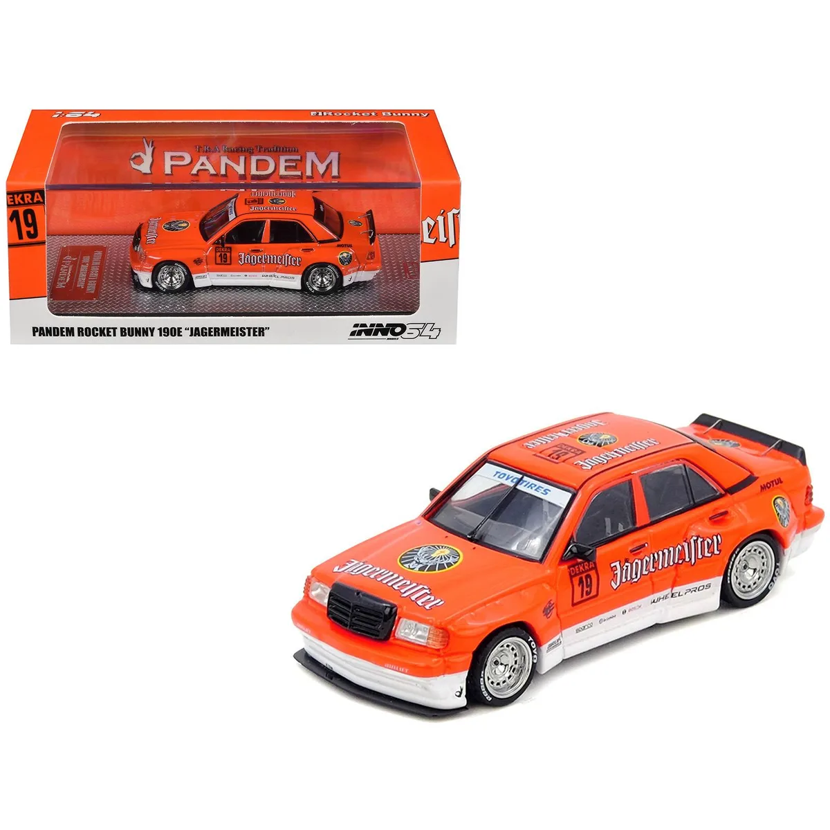 Inno Models Inno Models Pandem Rocket Bunny 190E #19 "Jagermeister" Orange White 1/64 Diecast Hobby Collectible — product photo