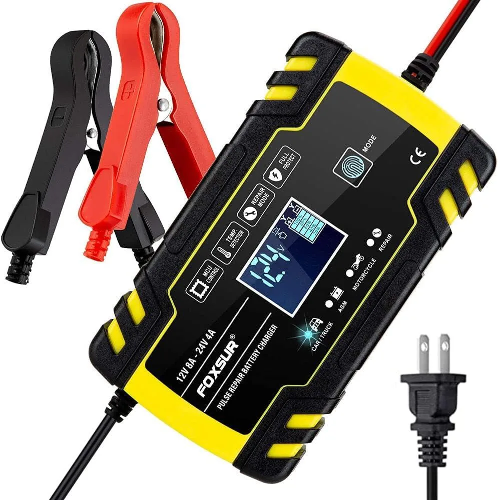 BFKK BFKK 12V/8A 24V/4A Smart Battery Charger with LCD Screen Pulse Repair car electronics accessory — product photo