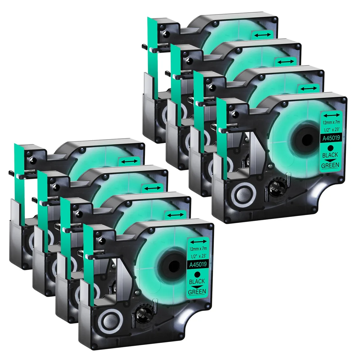 GREENCYCLE GREENCYCLE D1 Label Tape 12mm x 23ft Black on Green 8 Pack — product photo
