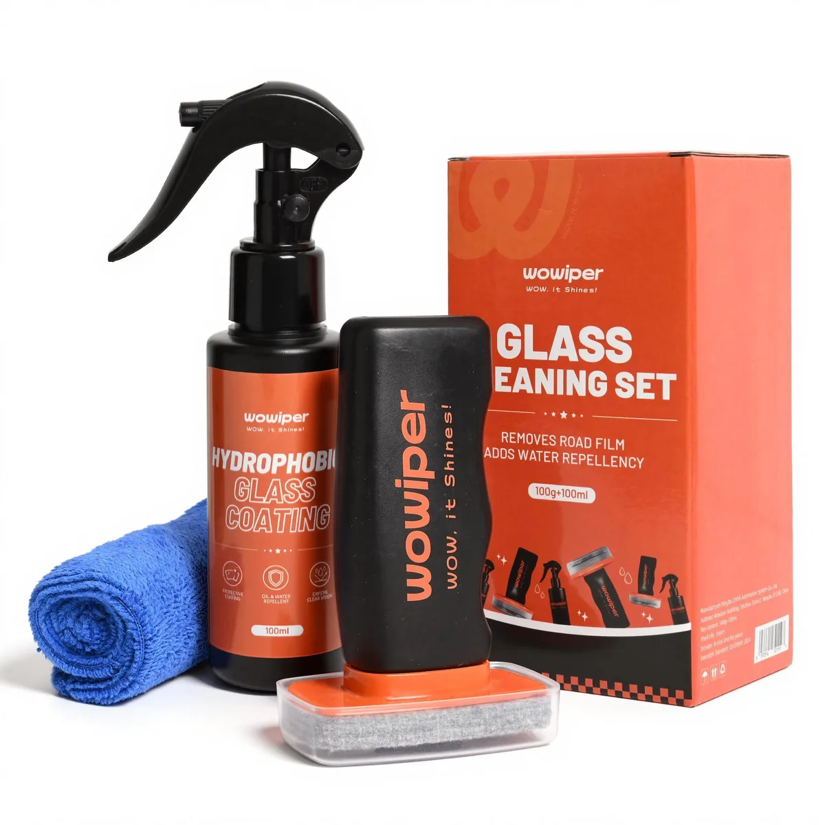  WOWIPER Windshield Glass Coating Kit 100g 3.5oz Cleaner 100ml 3.4oz Spray — product photo