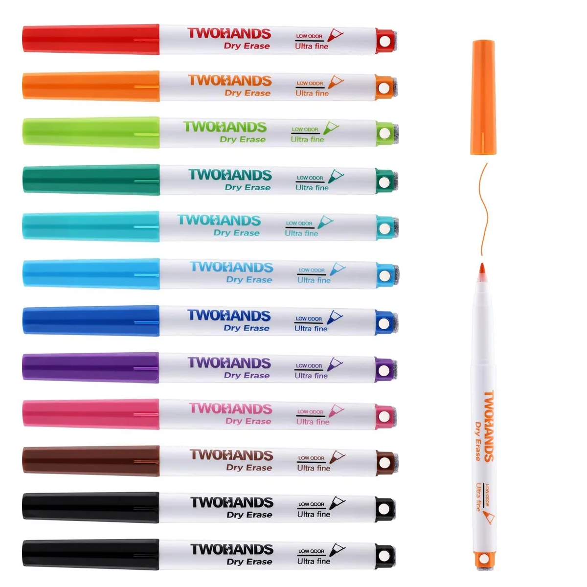  TWOHANDS Magnetic Dry Erase Markers Ultra Fine Tip 0.7mm 12 Assorted Colors — product photo
