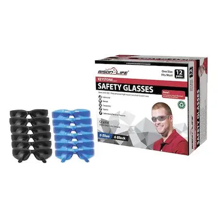 BISON LIFE BISON LIFE BL-KSSG1-CLCT-BLBK-12 Keystone Safety Glasses Anti-Scratch Blue 12 pairs — product photo