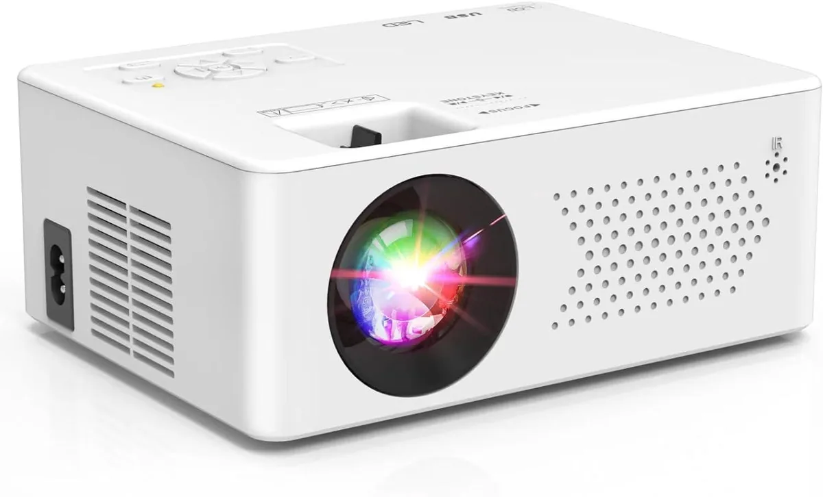 Compact white mini projector with matte finish, Bluetooth 5.1
