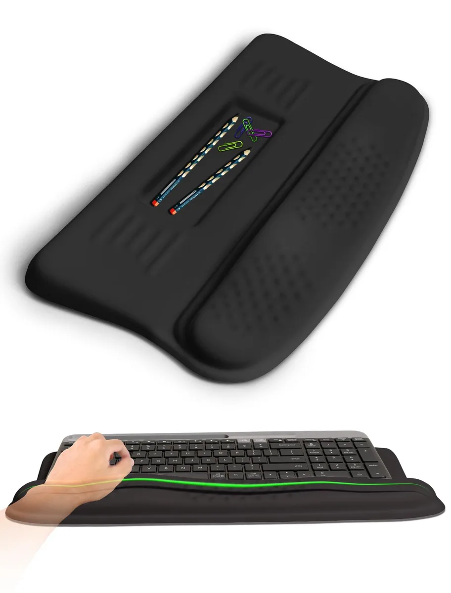  KUOSGM JPHWJ-006 Ergonomic Wave Wrist Rest with Keyboard Stand, Dark Night Black — product photo
