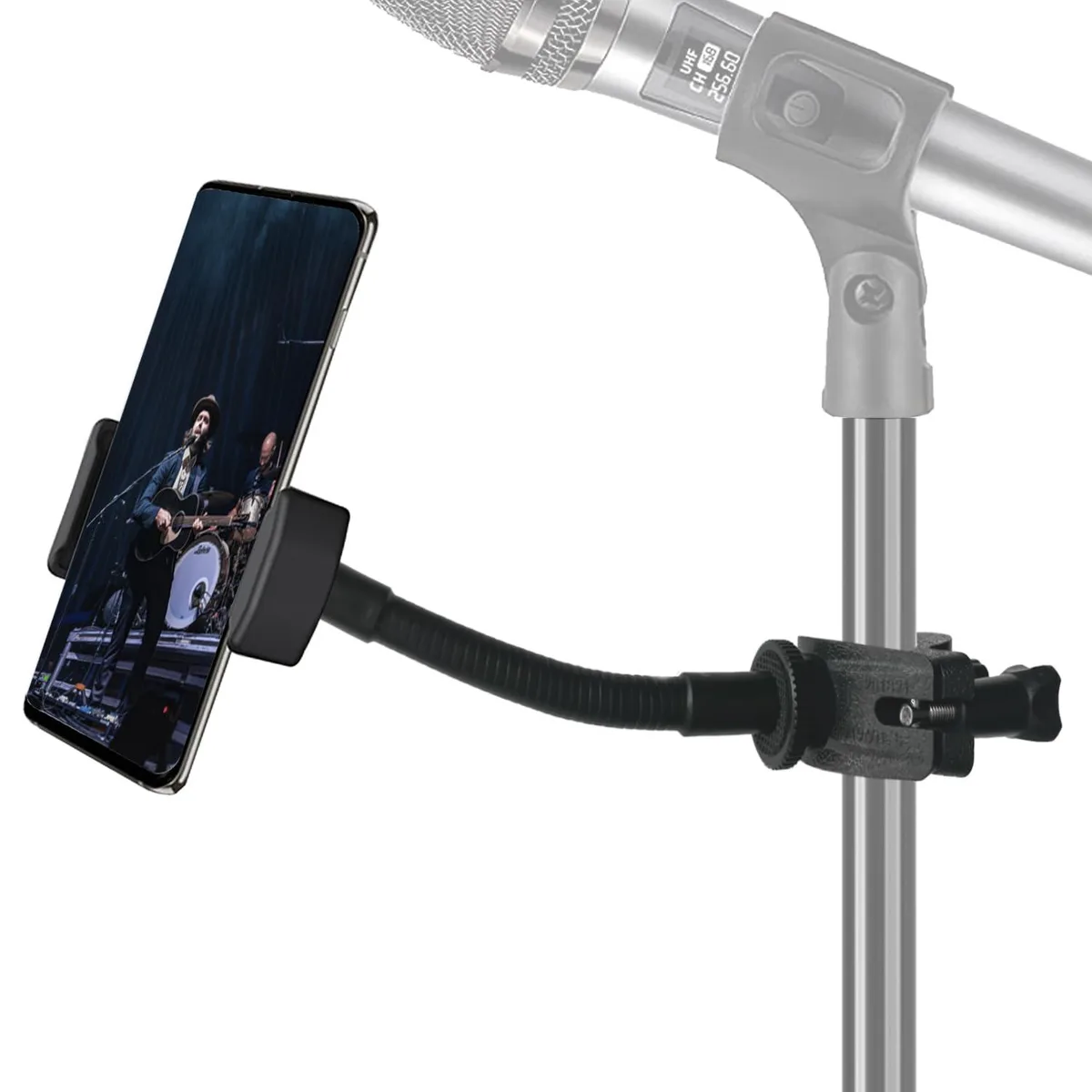  JCWINY PH01 phone mount 12cm gooseneck 0.4-1.1in clamp — product photo