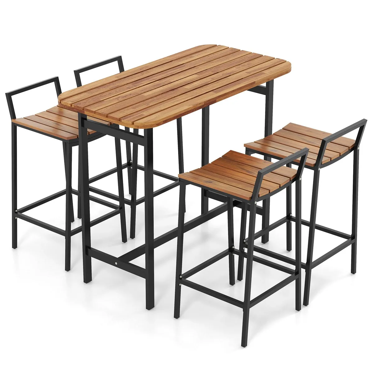 SlickBlue SlickBlue 5-Piece Acacia Bar Table Set with Metal Frame and Footrest — product photo