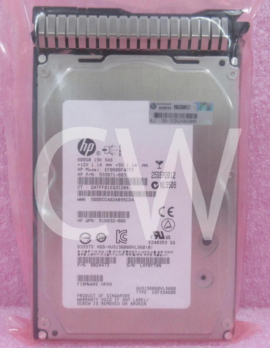 HP HP EF0600FATFF 600GB 15000RPM 3.5in SAS internal hard drive with Smart Carrier — product photo