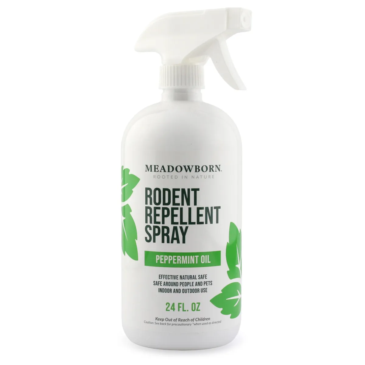 White 24 oz spray bottle with green trigger and plant-based label