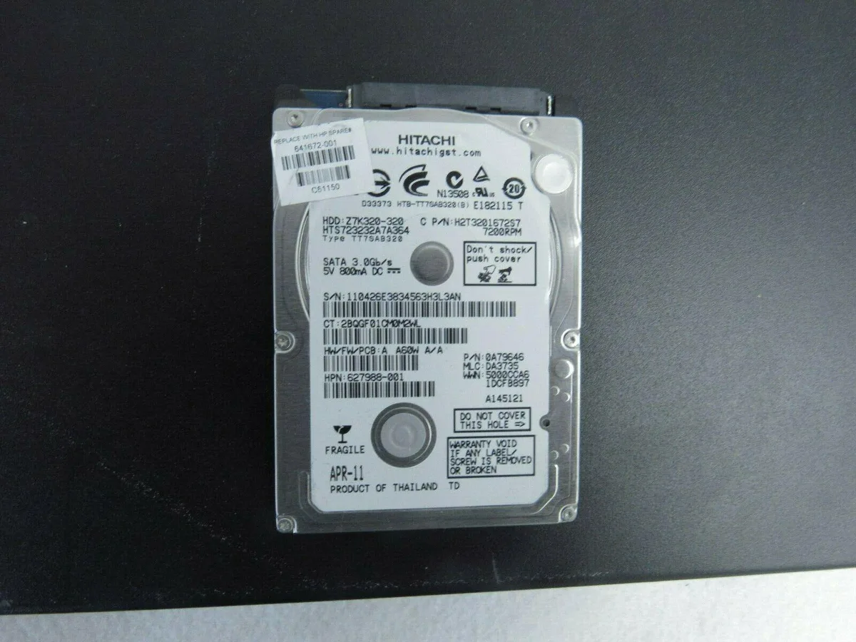 Hitachi, Ltd. Hitachi, Ltd. HTS723232A7A364 320GB 7200 RPM 2.5 in SATA internal hard drive FF5 — product photo