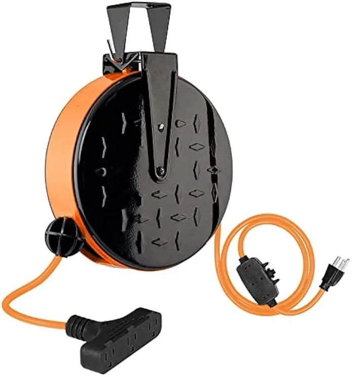 usbroway usbroway Retractable Extension Cord Reel 30ft 16/3 SJTW 10A 3 Outlets Orange — product photo