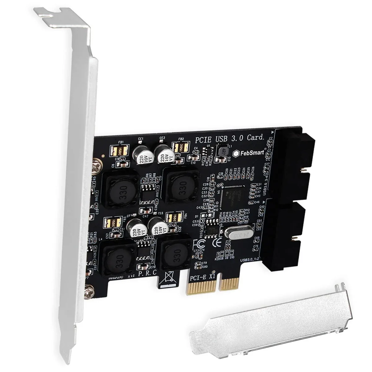  FebSmart FS-H2-Pro PCIe x1 to 2× 19-pin USB 3.0 header data adapter — product photo