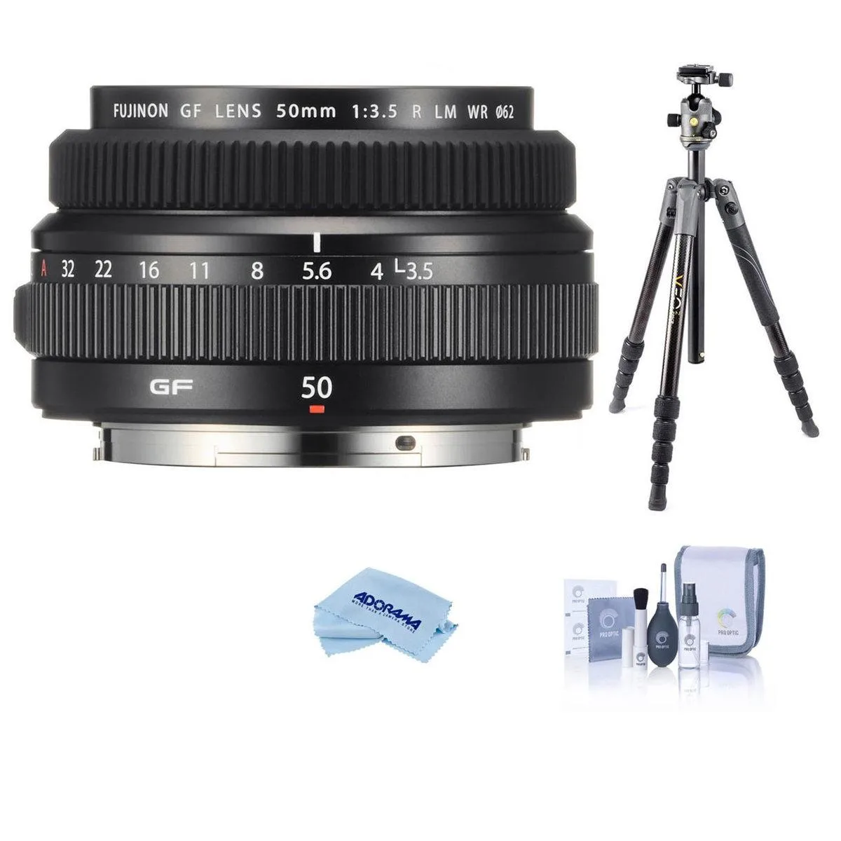 FUJIFILM FUJIFILM GF 50mm f/3.5 R LM WR Lens Bundle with Tripod and Cleaning Kit — product photo